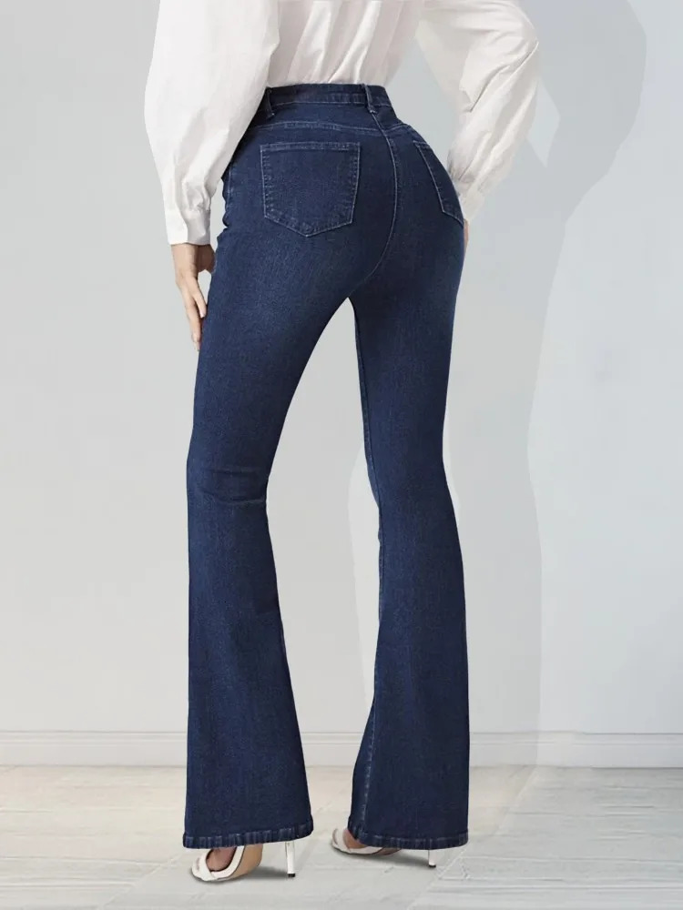 Blue cat whiskers fashionable elastic flared pants jeans 250530