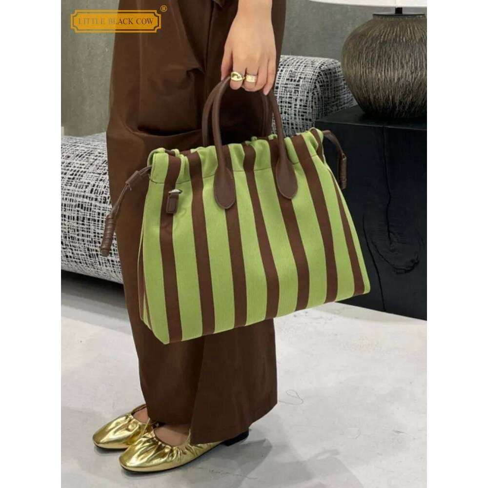 Summer Women Mixed Colors Striped Canvas Large Capacity Totes Handbag Wide Strap Crossbody Bag Casual Shopping Shoulder Bags