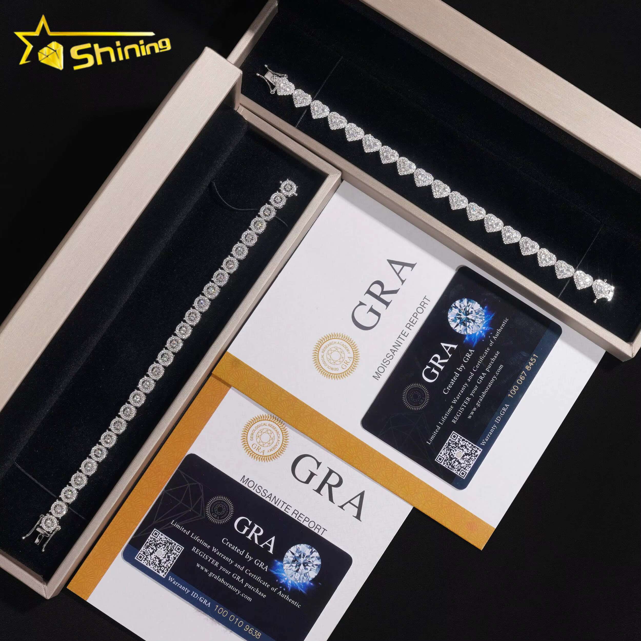 Fast Delivery 925 Sterling Silver Pass Diamond Tester GRA Certified VVS Moissanite Heart Cluster Tennis Bracelets