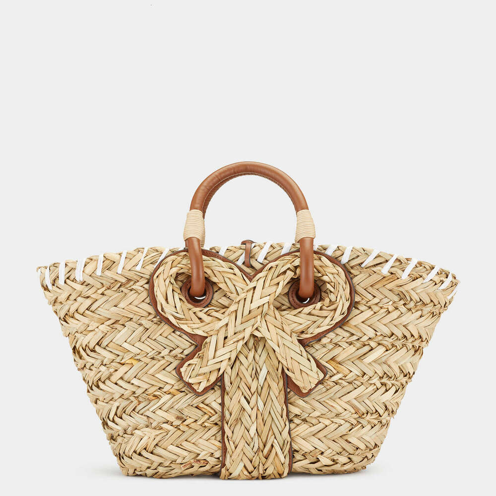 Tote Bag Leather Bag ANYA Anya Straw Woven Women S Bowknot Rope Knot Basket Handbag Vacation Beach Picnic Bag Shoulder Bag