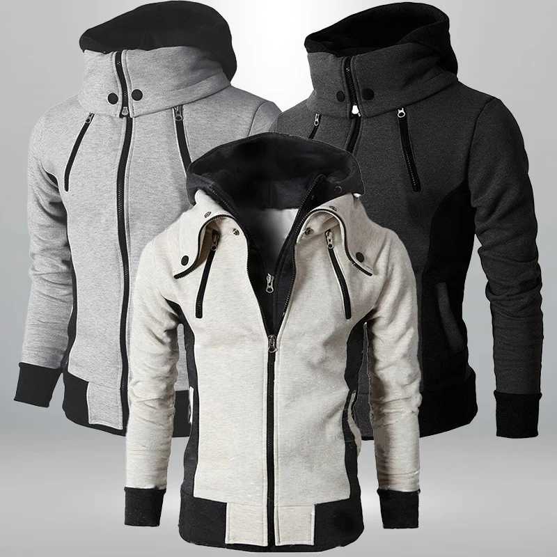 2023 Mens Fashion High Collar Warm Four Zipper Jacket Casual Zipper Hoodie Jacket Outdoor Sports Hoodie Jacket W250530