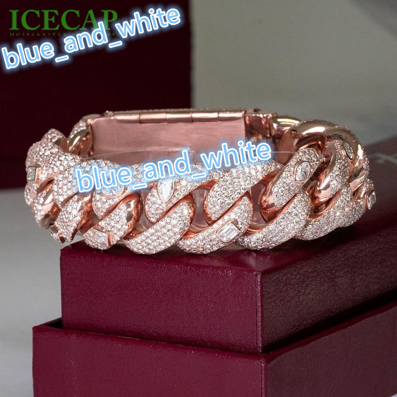 Rose Gold Bubble Cuban Chain Bracelet Iced Out Hiphop VVS Moissanite Silver Bracelet Pass Diamond Tester Fine Jewelry