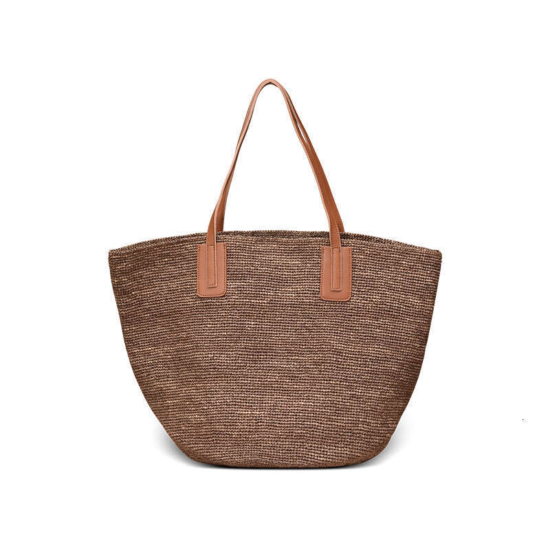 Tote Bag Leather Bag Spring Summer Holiday Straw Woven First Layer Cowhide Strap Beach Large Capacity Tote Single Shoulder Casual Women S Bag Shoulder
