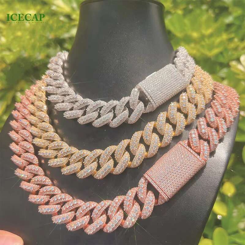 Fine Jewelry Hip Hop Miami Cuban Necklace 20mm 925 Silver VVS Moissanie Diamond Cuban Link Chain Iced Out Jewelry Set for Men