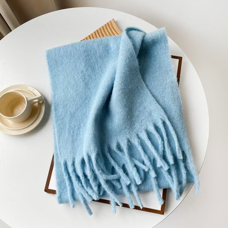 T844 autumn and winter solid color scarf wool seahorse hair scarf female all-match high-end wear multi-color European and American shawl