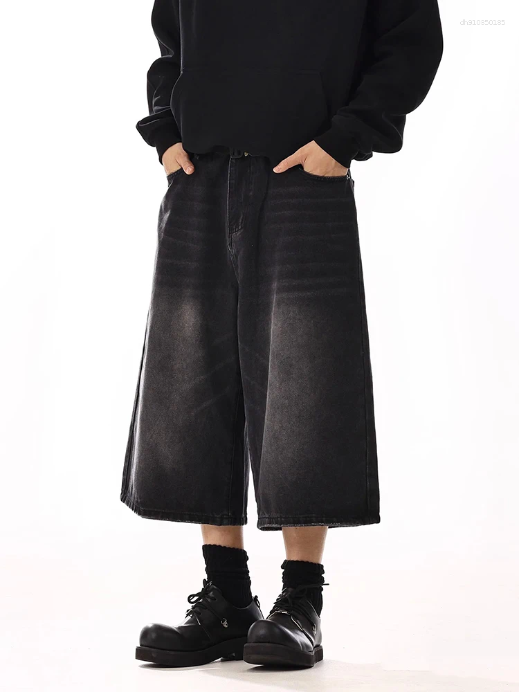 Mens Jeans REDDACHiC Plus Size Jorts Black Whiskers Cleanfit Wide Leg Casual Short Pants Hip Hop Skater Retro Summer Clothes