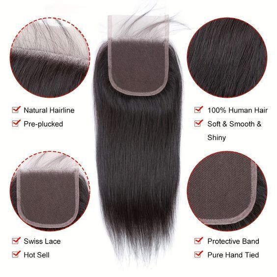 Transparent 4x4 Lace Hair Piece Real Human Hair Accessories Black