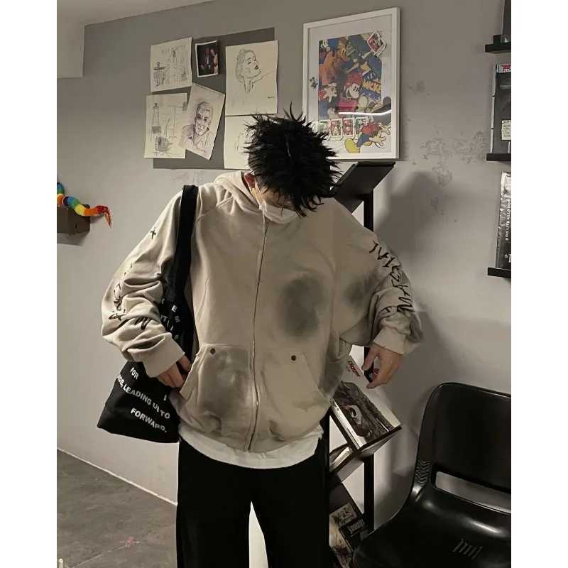 European Wasteland Style Vintage Gothic Embroidered Hoodies Men Autumn/winter American Hip-hop High Street Couple Sweatshirts W250530