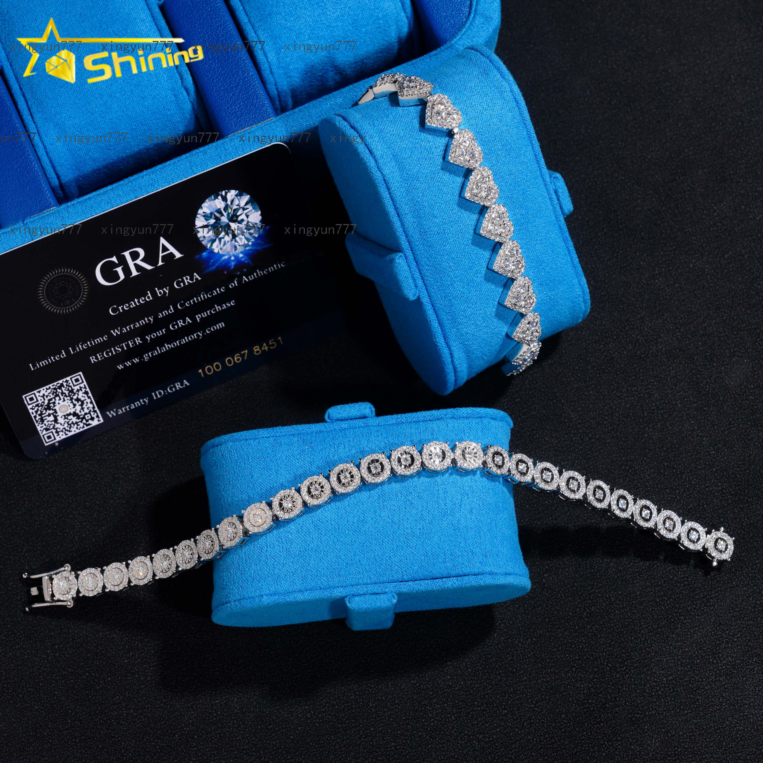 Fast Delivery 925 Sterling Silver Pass Diamond Tester GRA Certified VVS Moissanite Heart Cluster Tennis Bracelets