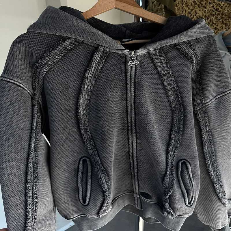 Y2K Harajuku Retro Hoodie Fashion Trend Striped Splicing Custom Zipper Hoodie Gothic Men Women High End Casual Streetwear Top W250530