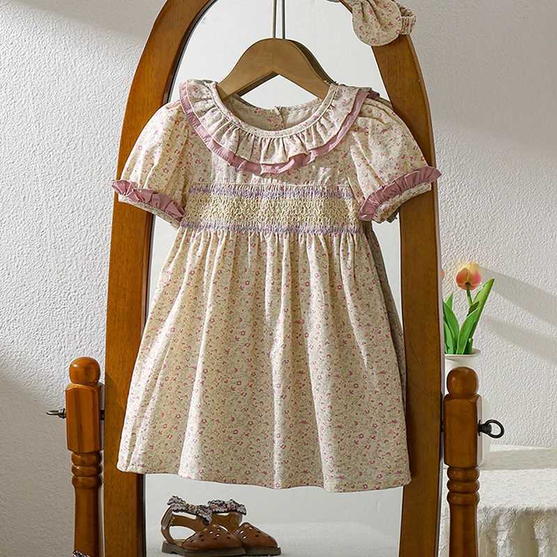 1-6Yrs Casual Summer Kids Girls Dress Floral Kids Clothes Ruffled Collar Purple Baby Girl Princess Dress New Flower Girl Dresses R250530
