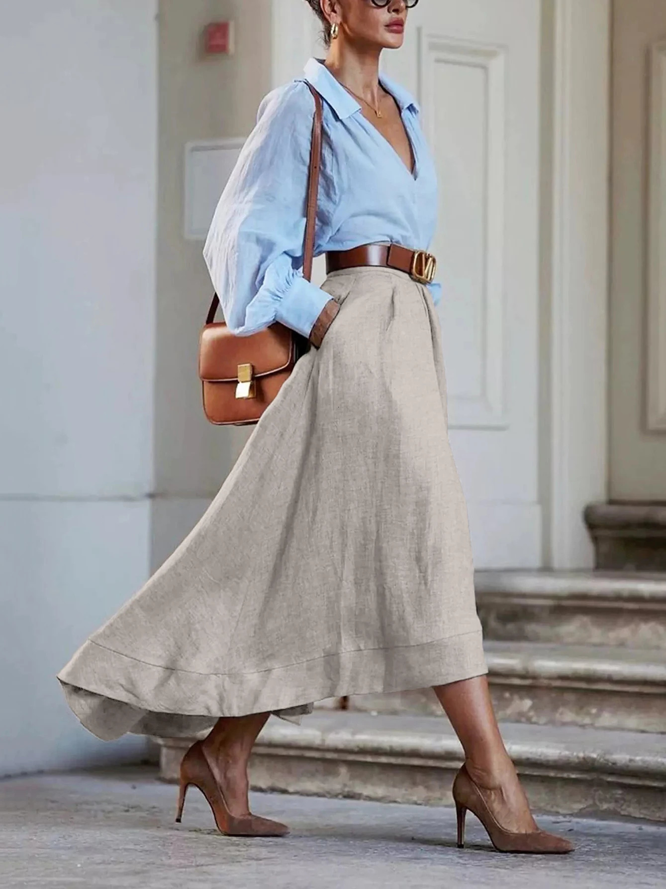High Low Maxi Skirt with Pockets Womens Asymmetrical Long Skirts Casual Comfortable ALine for Spring Autumn 250530