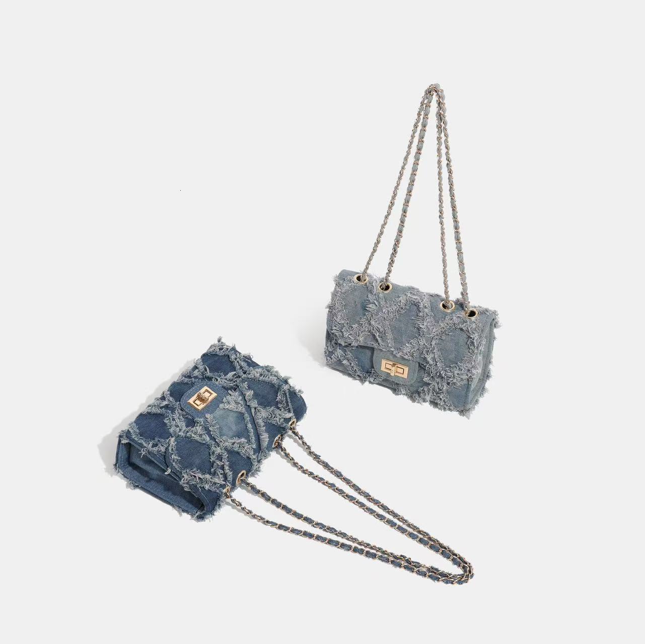 Super Popular Small Fragrance Style Denim Bag for Women 2025 New Fashion Quilted Square Commuter Crossbody Chain