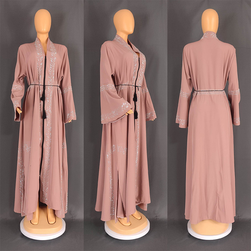 Muslim Abayas womens long sleeved dress Dubai womens elegant long skirt Islamic clothing African Abayas loose robe with headscarf 241112