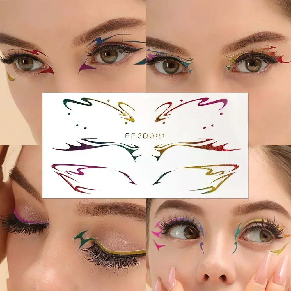 Colorful Eyes Makeup Stickers Laser Eye Eyeliner Eyebrows Face Art Sticker Decals Halloween Year Festival Party Decorations 250530