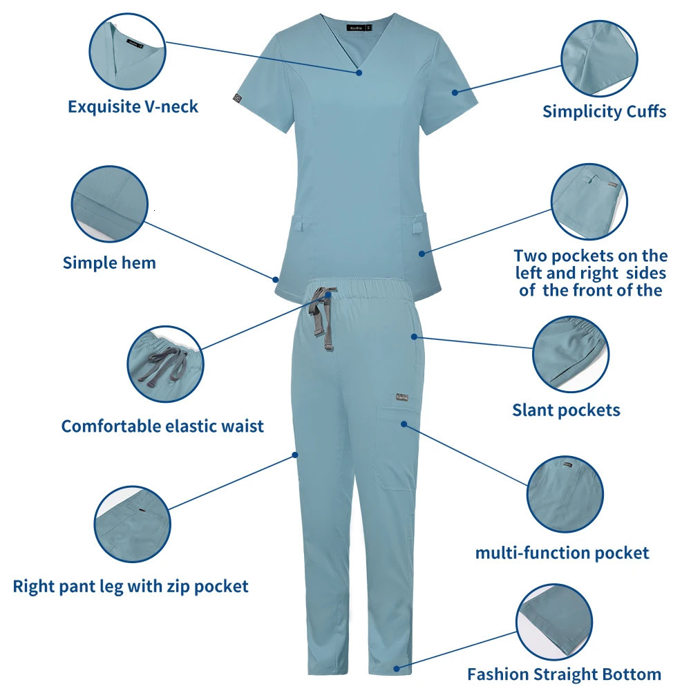 Arrival Custom Women Nursing Scrub Straight Leg Pants Set Hospital Doctor Sets Stylish Slim Fit Uniform 250530