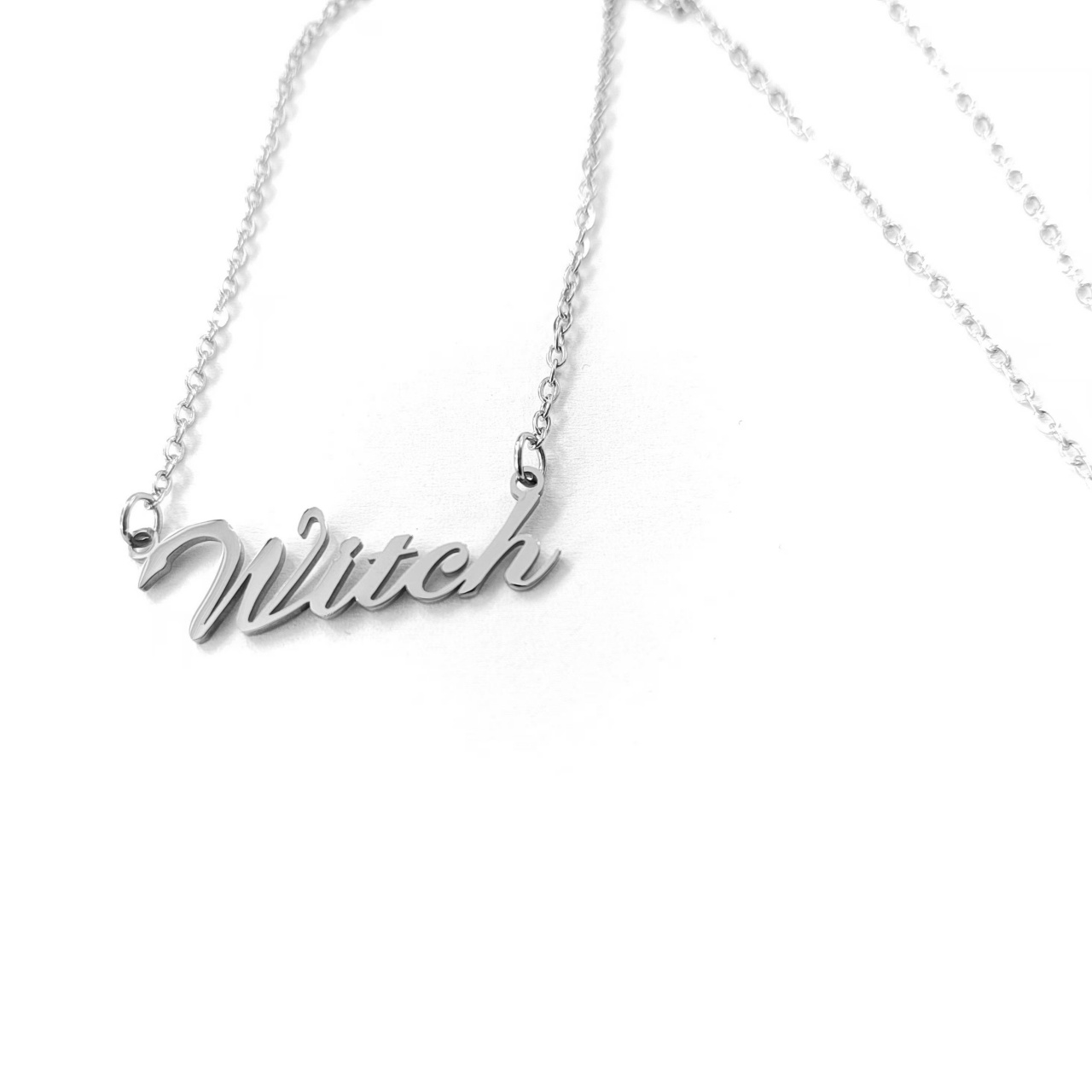 10PCS Cursive Initial Letter Witch Word Necklace Stainless Steel Halloween Magic Wicca Alphabet Text Women English Pendant Chain Choker Collar for Wom