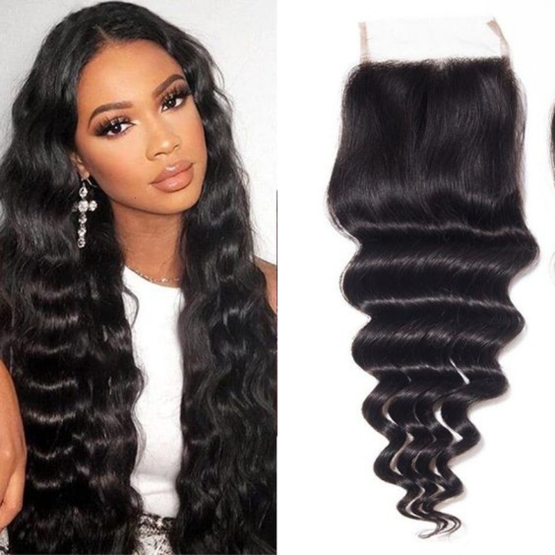 Transparent 4*4 Lace Loose Deep Wave Human Hair Closure Stock