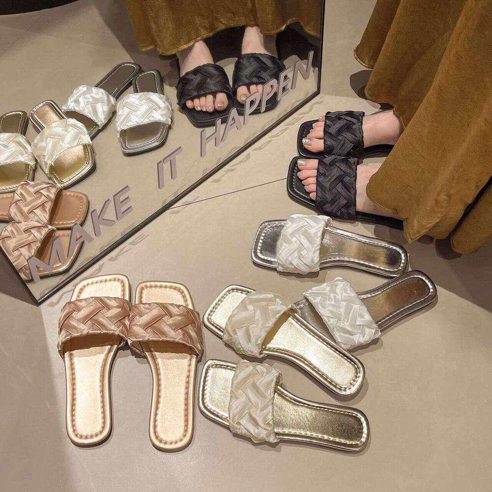 Cross Shaped Satin Flat Slippers For Spring And Summer 2025, Casual, Breathable, Comfortable, Wear-resistant, Fashionable, Designer Sandals, Free Ship