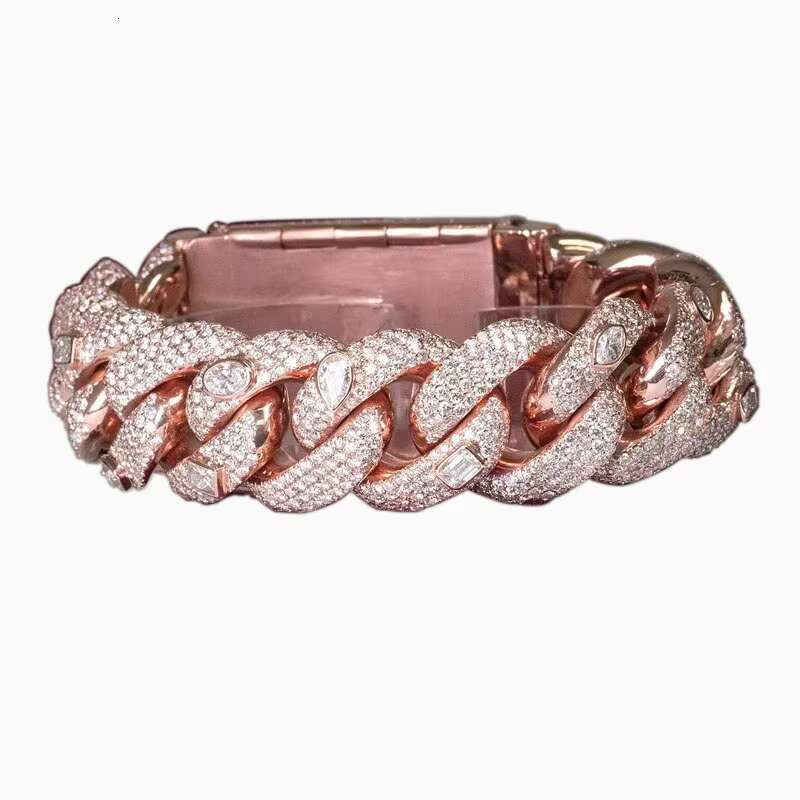 Rose Gold Bubble Cuban Chain Bracelet Iced Out Hiphop VVS Moissanite Silver Bracelet Pass Diamond Tester Fine Jewelry