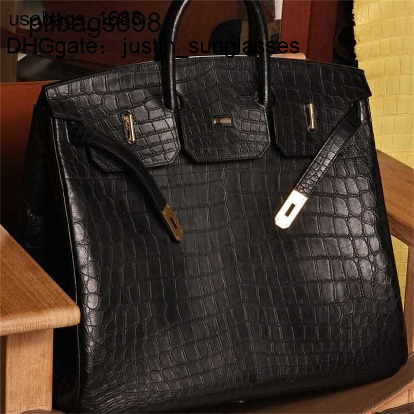 Hac 50cm Handbag Genuine Leather Handswen with matte water dyed crocodile skin 50cm eatherY5LU