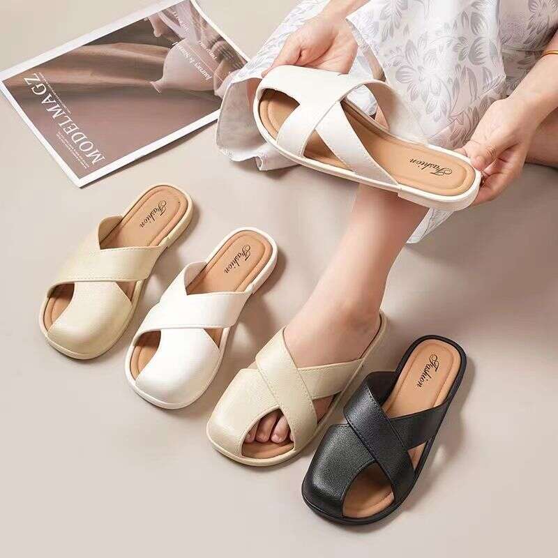 2025 Spring And Summer Outerwear New Half Baotou Women's Soft Bottom Slippers Designer Sandals Versatile Fashion Lazy Flat Cool Wholesale Free Sh