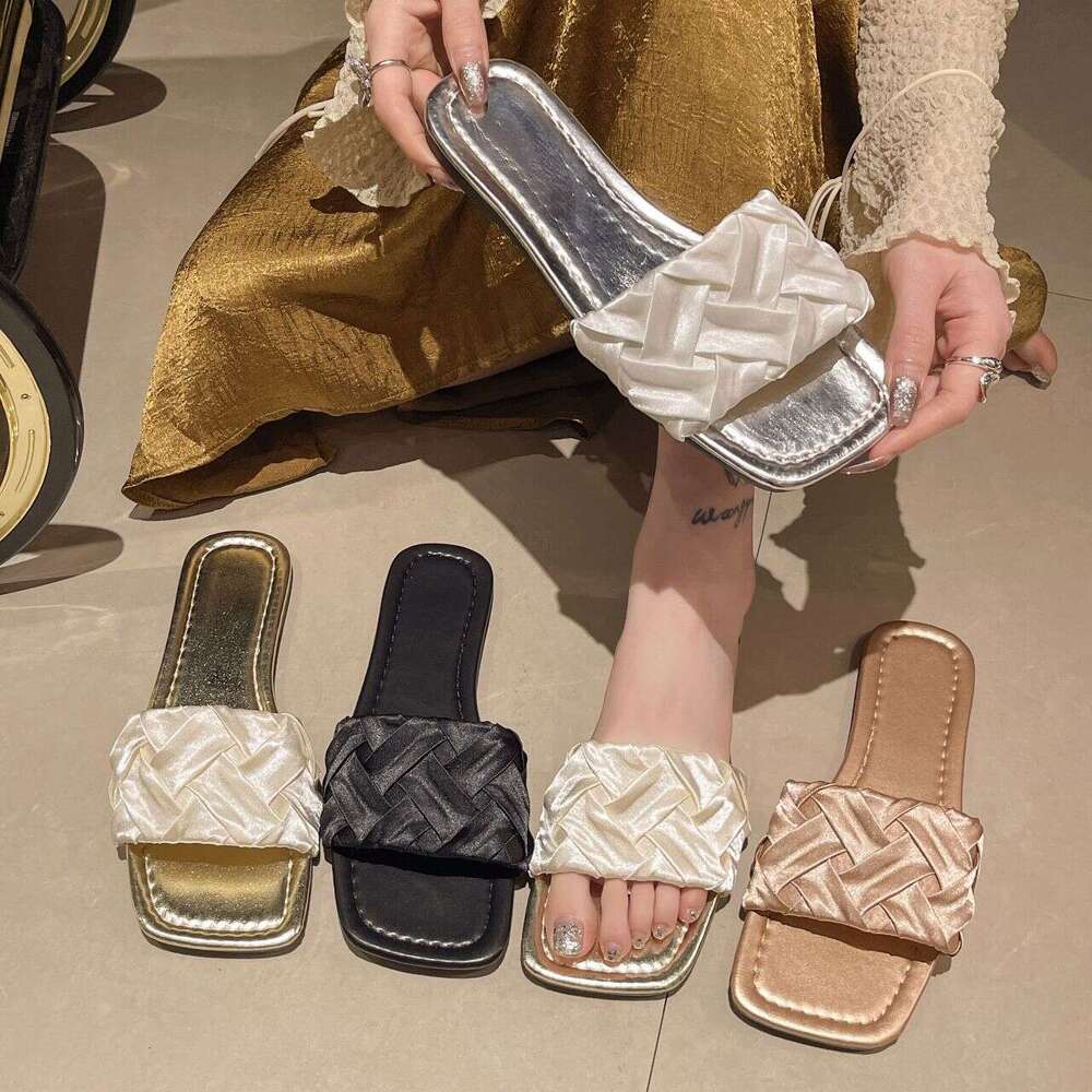 Cross Shaped Satin Flat Slippers For Spring And Summer 2025, Casual, Breathable, Comfortable, Wear-resistant, Fashionable, Designer Sandals, Free Ship