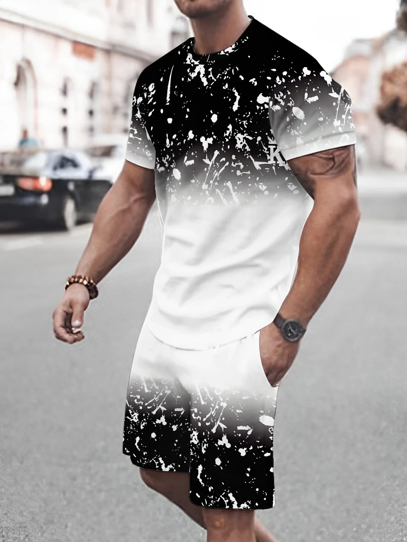 Summer 2025 casual mens suit 3D printed sporty fashionable and comfortable polyester wear 250520Z