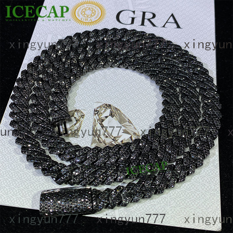 8mm Custom Black VVS Moissanite Diamond Cuban Link Chain Necklace for Men Hip Hop Fine Jewelry Chain 925 Silver Charm Necklace