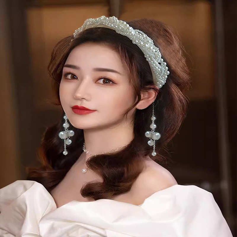 Handcrafted Heavy Pearls Tassel Headband with Wide Brim for High Crown Fashion Accessory