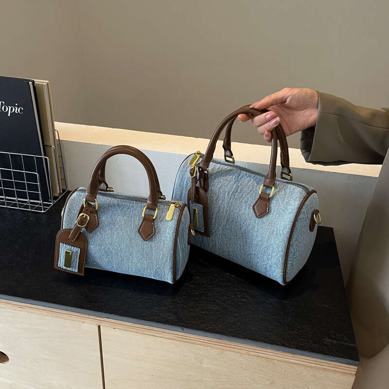 Denim Bag for Women Boston bag Single Shoulder Pillow Bag Casual Handbag Versatile Commuter Handbag Crossbody Bag Chain Bag removable Shoulder Strap H