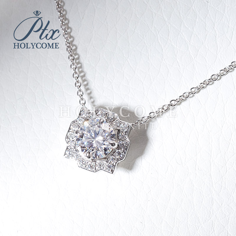 New Design 925 Sterling Silver Moissanite Jewelry Necklace Round Shape 1CT GRA Certified D VVS Moissanite Diamond Pendant for Gift