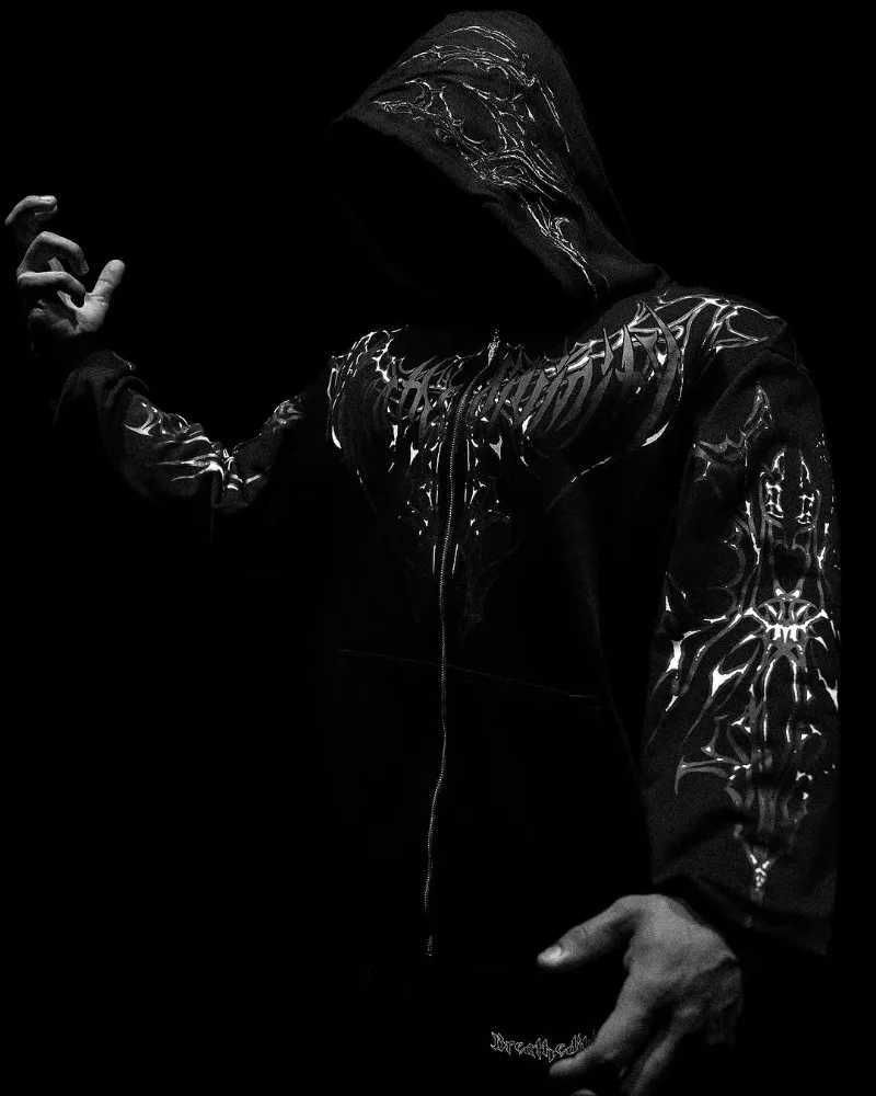 Gothic Punk Harajuku Y2K Streetwear Jacket Men New High Street Retro Casual Oversized Sweatshirt Hip-Hop Graphic Zipper Hoodie W250530