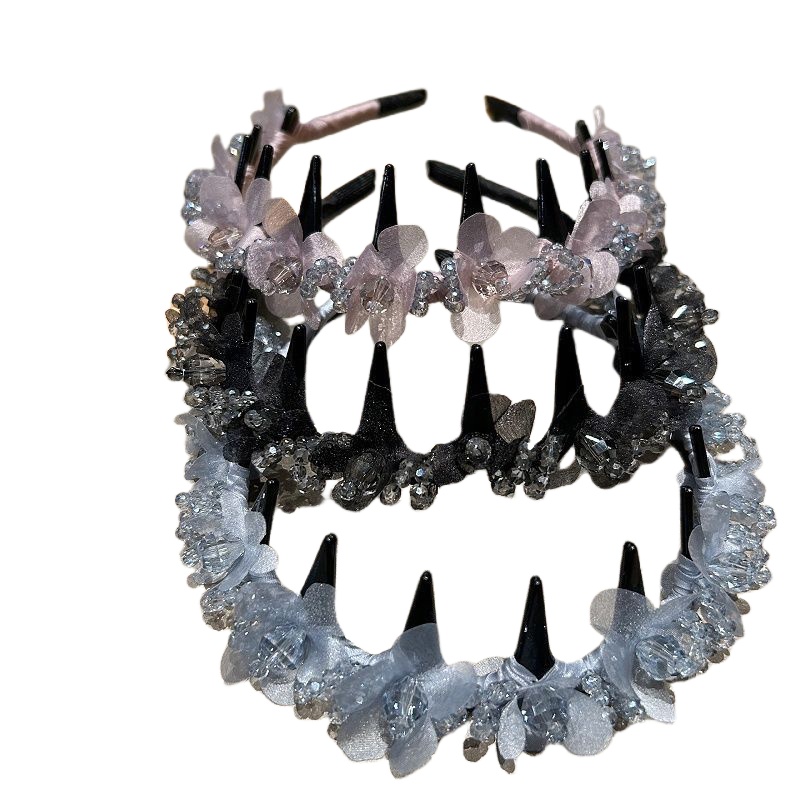 Chic Crystal-Inlaid Tulle Bandeau with Teeth Grip Perfect Romantic Accessory