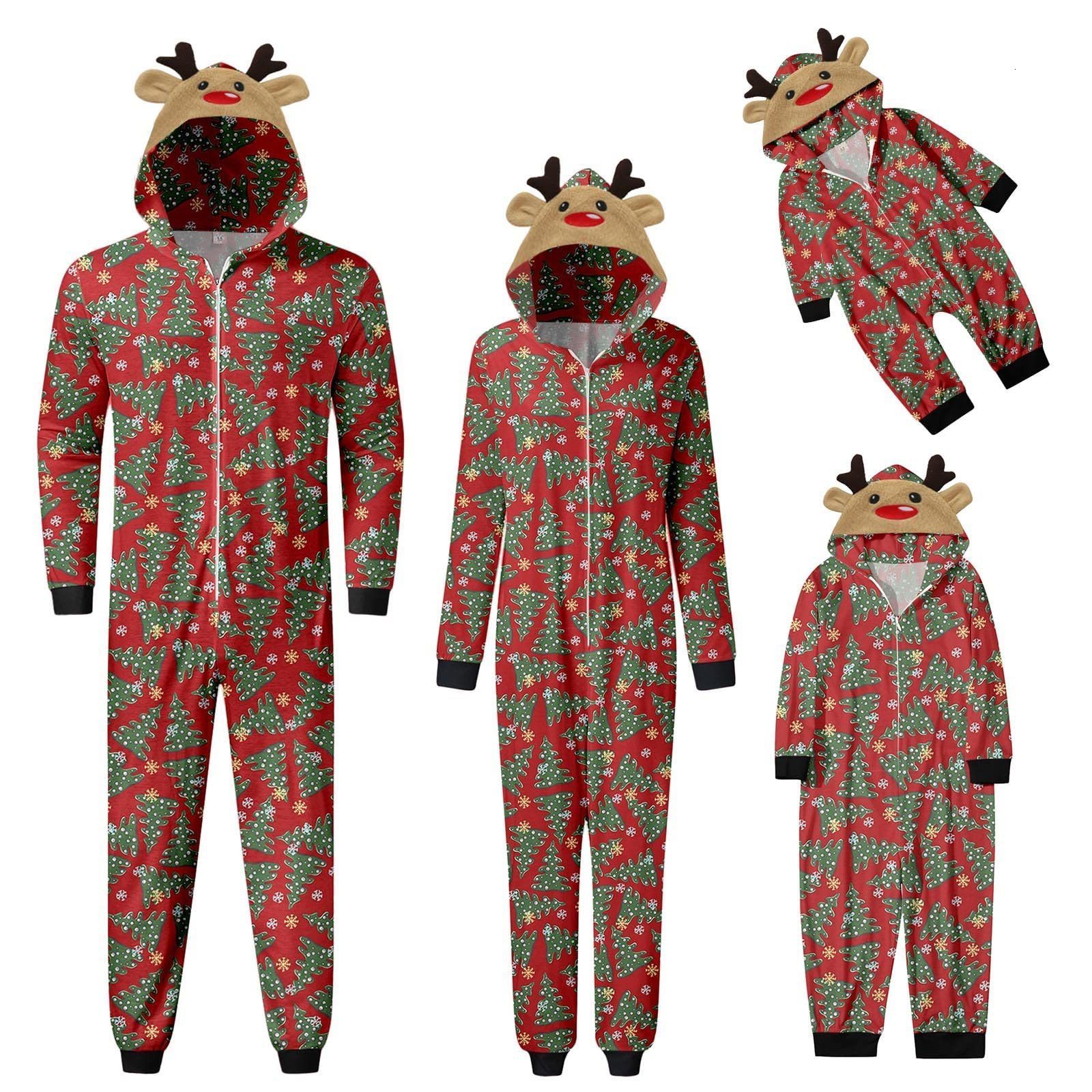 Warm Mommy and Me Xmas Pjs Clothes One-Piece Father Mother Kids Nightwear Onesies Pajamas Christmas Family Matching Outfits 240711