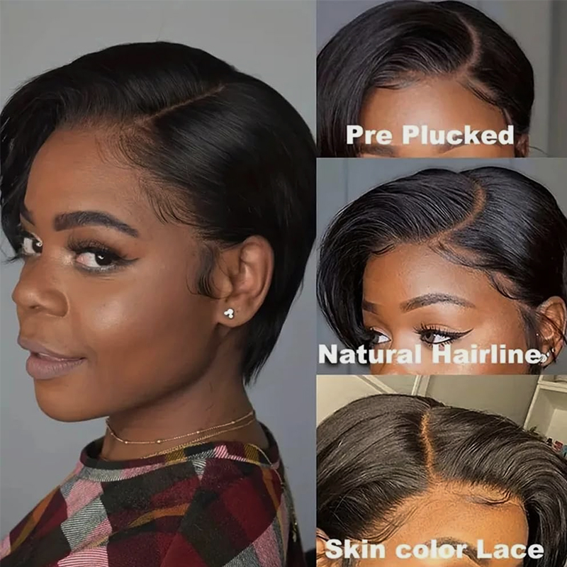 Human Hair Transparent Lace Front Short Bob Wig with Natural Color