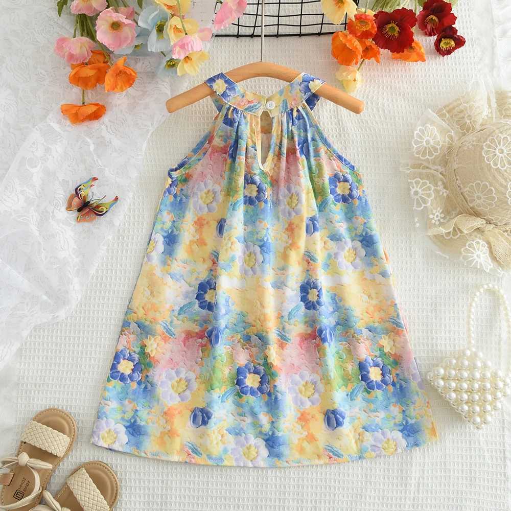 Summer New Sweet and Cute Childrens Clothing Oil Painting Sleeveless Vest Dress Birthday Party Costume Kids Dresses for Girls R250530