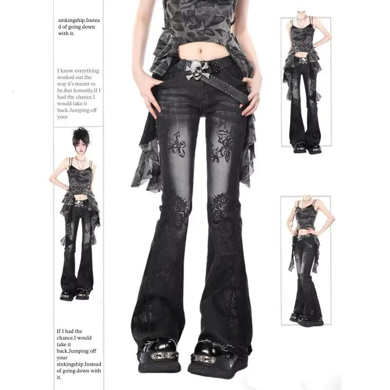 Flared Jeans for Women Jorts Pants Shoujo Girl Style Womens Spring Clothes Coquette Jean Baggy Y2k Clothing Denim 250530