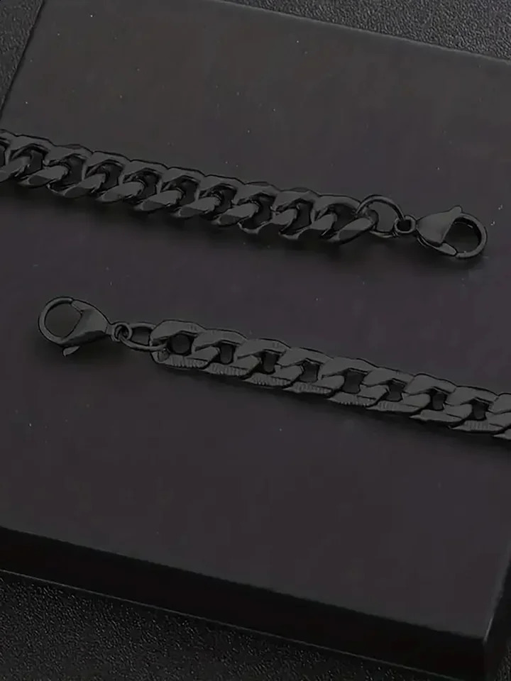 2 Pieces Cuban Stainless Steel Black Bracelets for Men Women Christmas Gifts for Boyfriend Birthday Gifts 250528