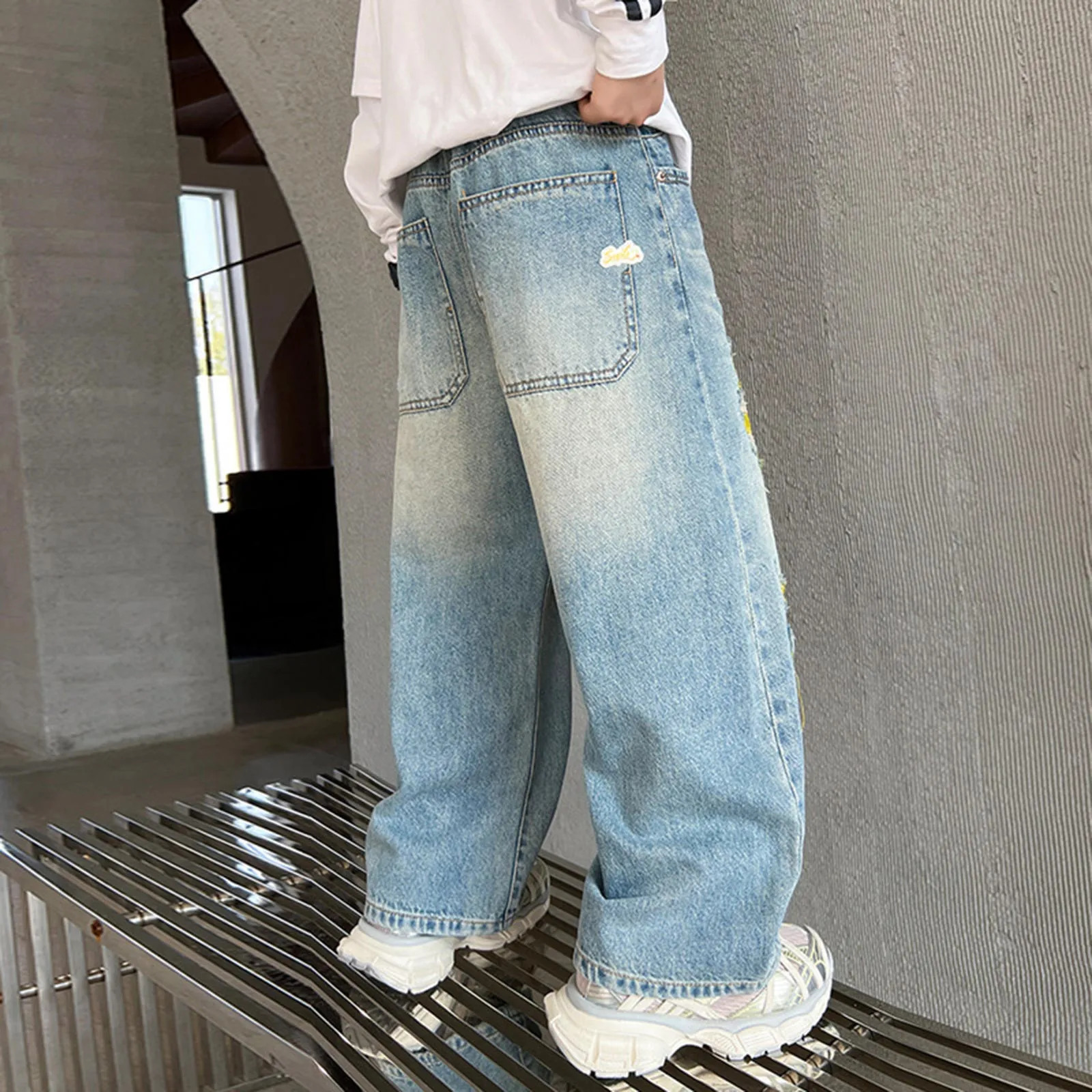 Boys Fleece Jacket Boys Jeans Spring And Summer Teenagers Fashionable Overalls Ripped Jeans Straight Leg Pant Baby 6 Month 250527