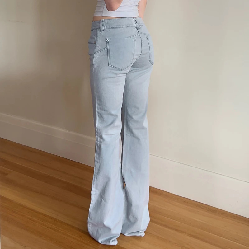 Rockmore High Street Low Rise Flare Jeans for Woman Y2K Aesthetic Basic Skinny Jean Pants Vintage Washed Denim Trousers Korean 250530
