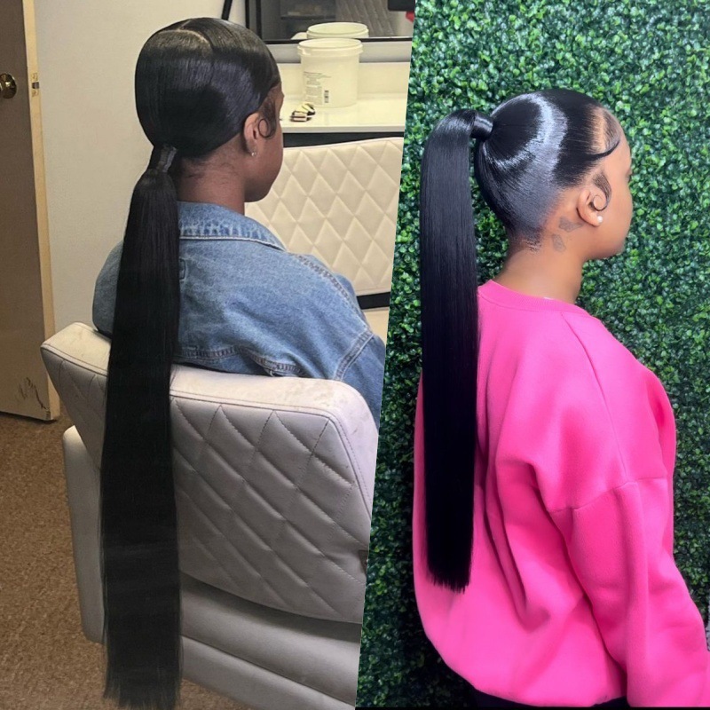 Ponytail Hairpiece Real Human Hair Straight Hair Magic Tape Ponytail Xuchang