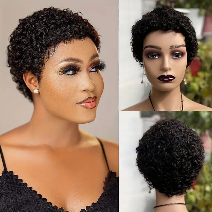 Short Machine-made Curly Human Hair Wig for Black Women