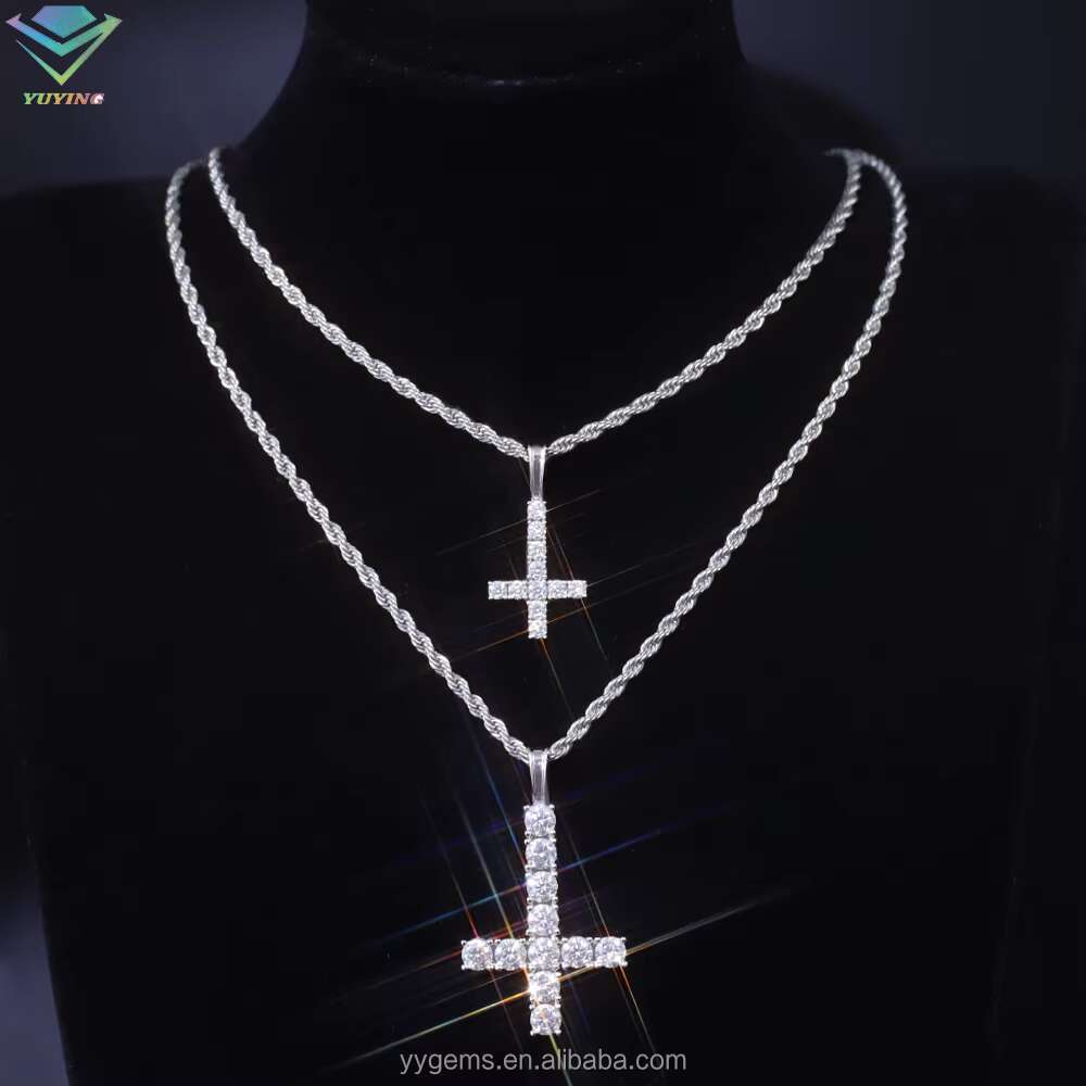 Custom Upside Down Cross 3mm 5mm VVS Moissanite Diamond 925 Silver Cross Pendant for Hip Hop Mens