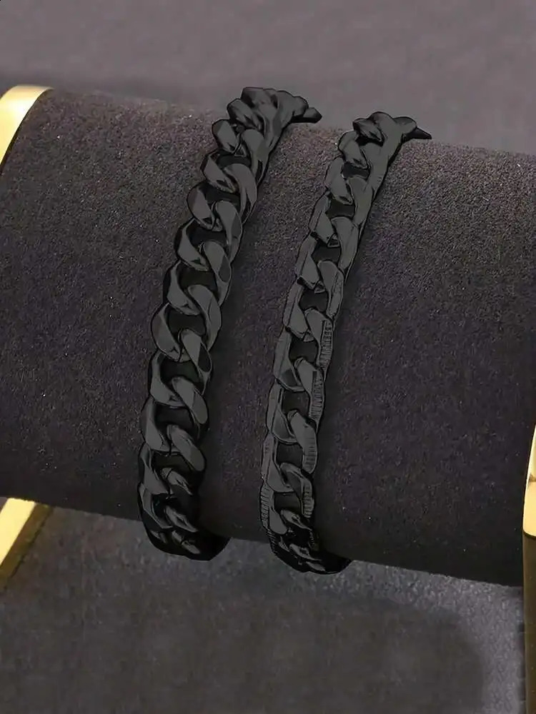 2 Pieces Cuban Stainless Steel Black Bracelets for Men Women Christmas Gifts for Boyfriend Birthday Gifts 250528
