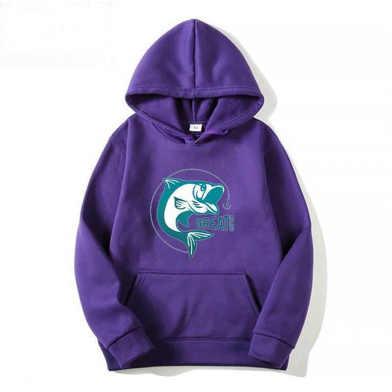 Men Hoodies Cute Fishing Printed Pullover Cartoon Long Sleeve Hooded Sweatshirt Casual Outdoor Great Catch Letter Sweatshirts W250530