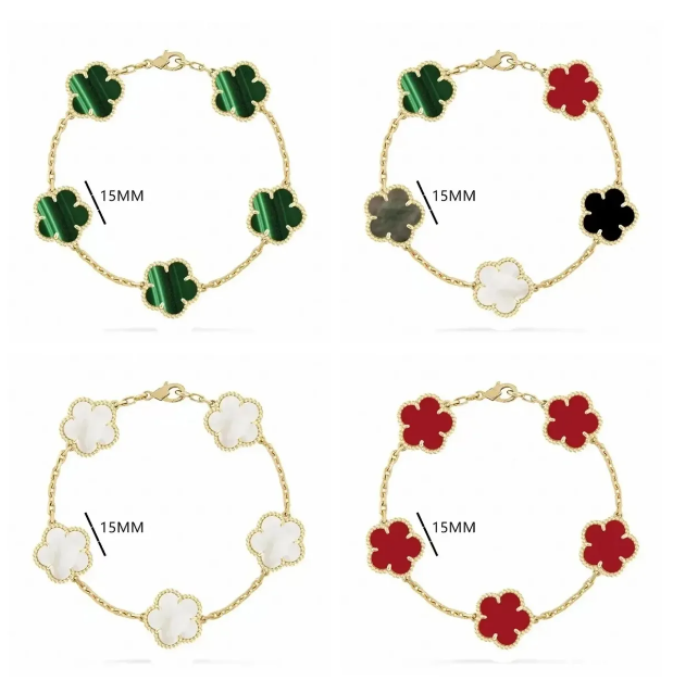 Four Leaf Clover Charm Bracelets Fine Jewelry Mother Of Pearl White Black Red Lady Moissanite Bracelet Designer For Women Popular with box