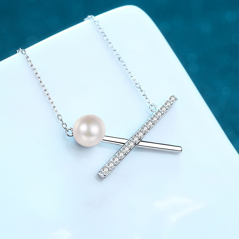 Elegantly Simple Pendant Chain Jewelry Item Premium Grade Platinum Alloy Complimented by Dazzling Gemstones