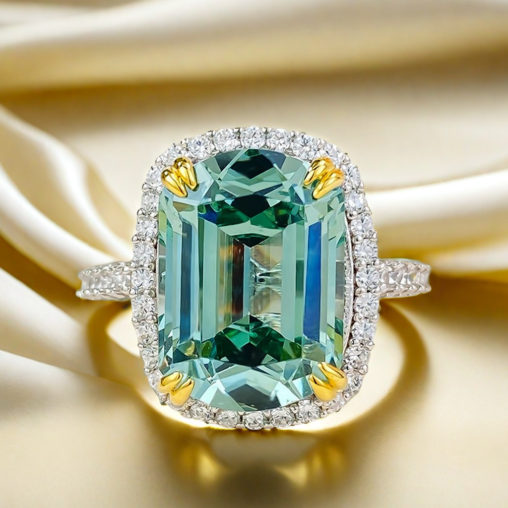 10*14mm 8CT tourmaline green S925 sterling silver emerald cut high carbon diamond unique interface ring hot-sell celebrity style trendy designer preci