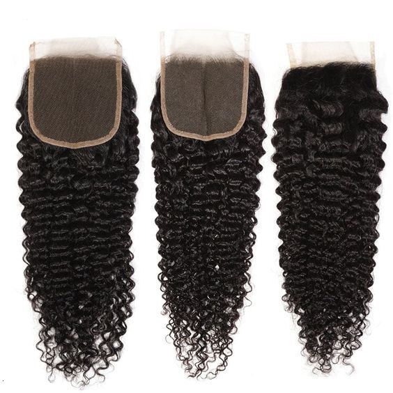 HD 4*4 Transparent lace kinky curly closure human hair
